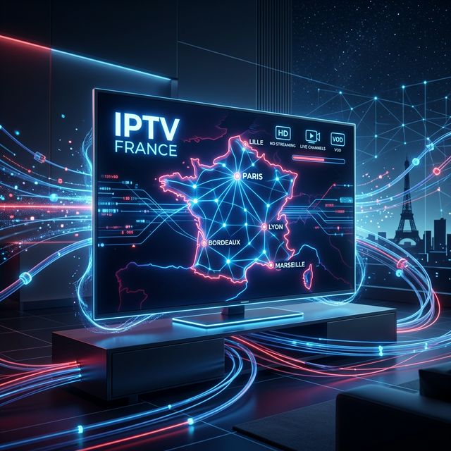 Carte abstraite de la France sur une Smart TV représentant l'IPTV