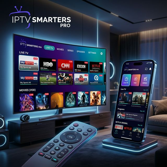 Interface de l'application IPTV Smarters Pro sur Smart TV et mobile iOS/Android